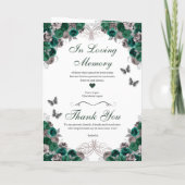 Emerald Green Silver Butterfly Quinceanera-Program Einladung (Rückseite)