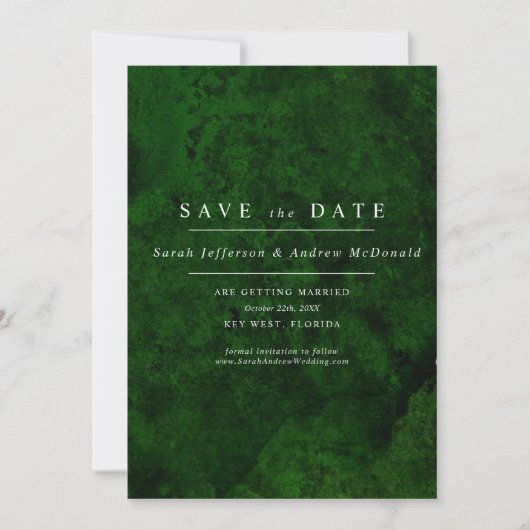 Emerald Green & Silver Calligraphie Save the Date Einladung (Vorderseite)