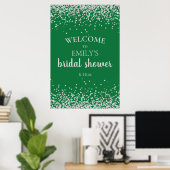 Emerald Green Silver Confetti Brautparty Poster (Heimbüro)
