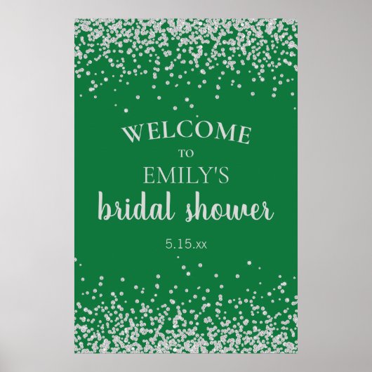 Emerald Green Silver Confetti Brautparty Poster (Vorne)