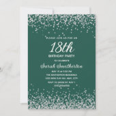 Emerald Green Silver Diamond Glitzer 18. Geburtsta Einladung (Vorderseite)