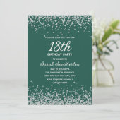Emerald Green Silver Diamond Glitzer 18. Geburtsta Einladung (Stehend Vorderseite)
