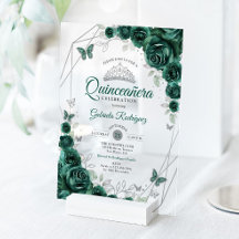 Emerald Green Silver Floral Quinceanera