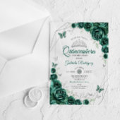 Emerald Green Silver Floral Quinceanera Acryleinladungen