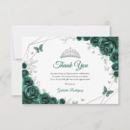 Emerald Green Silver Floral Quinceanera Dankeskarte