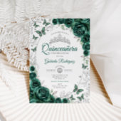 Emerald Green Silver Floral Quinceanera Einladung