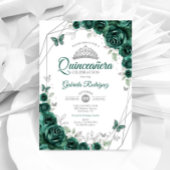 Emerald Green Silver Floral Quinceanera Einladung