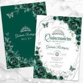 Emerald Green Silver Floral Quinceanera Einladung