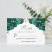 Emerald Green & Silver Floral UAWG Enclosure Card RSVP Karte (Stehend Vorderseite)