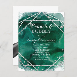 Emerald Green Silver Geometric Brunch & Bubbly Einladung