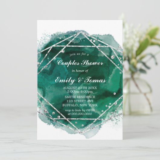 Emerald Green Silver Geometric Couples Dusche (Stehend Vorderseite)