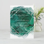 Emerald Green Silver Geometric Glitzer Wedding Einladung (Stehend Vorderseite)