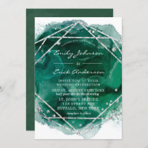 Emerald Green Silver Geometric Glitzer Wedding
