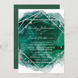 Emerald Green Silver Geometric Glitzer Wedding Einladung