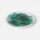 Emerald Green Silver Geometric Watercolor Wedding Pappteller (Schrägansicht)