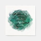 Emerald Green Silver Geometric Watercolor Wedding Serviette (Vorderseite)