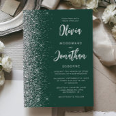 Emerald Green Silver Glitzer Calligraphy Wedding Einladung