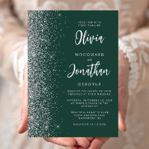 Emerald Green Silver Glitzer Calligraphy Wedding
