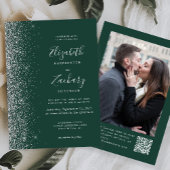 Emerald Green Silver Glitzer Foto QR Code Hochzeit Einladung