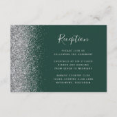 Emerald Green Silver Glitzer Hochzeitsempfang Begleitkarte (Vorderseite)