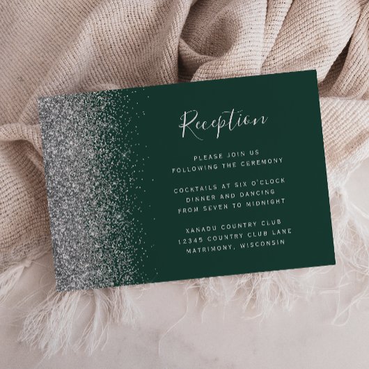 Emerald Green Silver Glitzer Hochzeitsempfang Begleitkarte