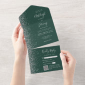Emerald Green Silver Glitzer QR Code Wedding All In One Einladung (Abreißen)