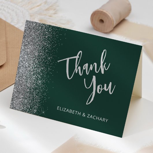 Emerald Green Silver Glitzer Wedding Vielen Dank Karte