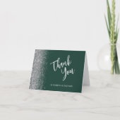 Emerald Green Silver Glitzer Wedding Vielen Dank Karte (Vorderseite)