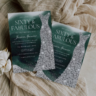 Emerald Green & Silver Gown 60. Geburtstagsparty Einladung