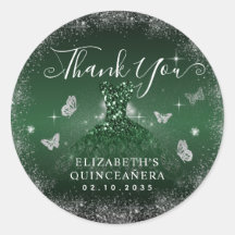 Emerald Green Silver Gown Quinceañera Thank You