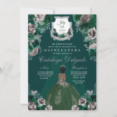 Emerald Green & Silver Princess Castle Quinceañera Einladung (Vorderseite)