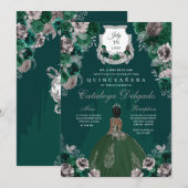 Emerald Green & Silver Princess Castle Quinceañera Einladung (Vorne/Hinten)