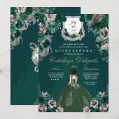 Emerald Green & Silver Princess Castle Quinceañera Einladung (Vorne/Hinten)