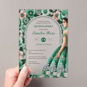 Emerald Green Silver Quince Dress Blume Tiara Acryleinladungen (Insitu (Handheld))
