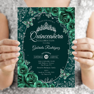 Emerald Green Silver Quinceanera Einladung