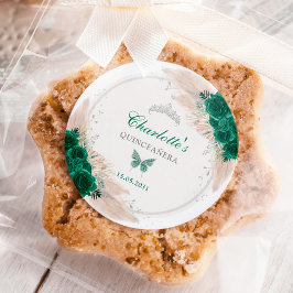 Emerald Green Silver Quinceanera Miss Quince 15 Runder Aufkleber