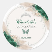 Emerald Green Silver Quinceanera Miss Quince 15 Runder Aufkleber (Vorderseite)