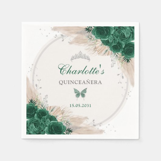 Emerald Green Silver Quinceanera Miss Quince 15 Serviette (Vorderseite)