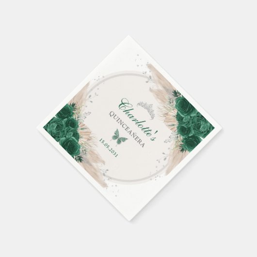 Emerald Green Silver Quinceanera Miss Quince 15 Serviette (Ecke)