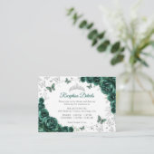 Emerald Green Silver Quinceanera Reception Details Begleitkarte (Stehend Vorderseite)