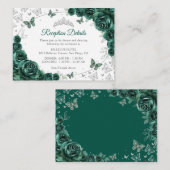 Emerald Green Silver Quinceanera Reception Details Begleitkarte (Vorne/Hinten)