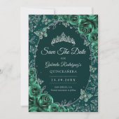 Emerald Green Silver Quinceanera Save The Date (Vorderseite)