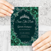 Emerald Green Silver Quinceanera Save The Date