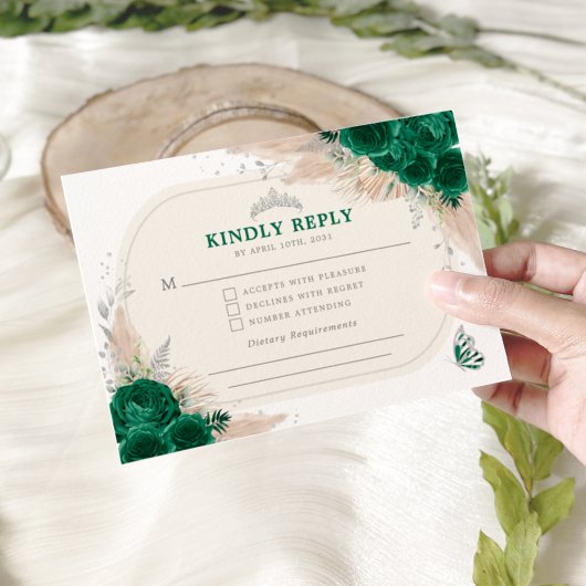 Emerald Green Silver Quinceanera Tiara UAWG Begleitkarte