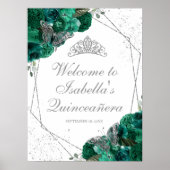 Emerald Green & Silver Tiara Quinceanera Poster (Vorne)