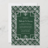 Emerald Green Silver Vintag Deko Pattern Wedding Einladung (Vorderseite)