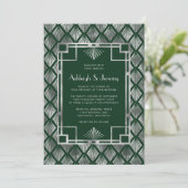 Emerald Green Silver Vintag Deko Pattern Wedding Einladung (Stehend Vorderseite)