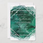 Emerald Green Silver Watercolor Brautparty Einladung (Vorderseite)
