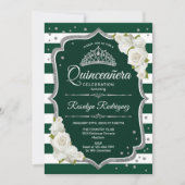 Emerald Green Silver White Elegante Quinceanera Einladung (Vorderseite)