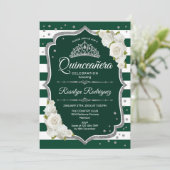 Emerald Green Silver White Elegante Quinceanera Einladung (Stehend Vorderseite)